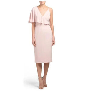 Dress the Population Beth Midi Dress Asymmetrical Powder Blush Pink Size XXS NEW